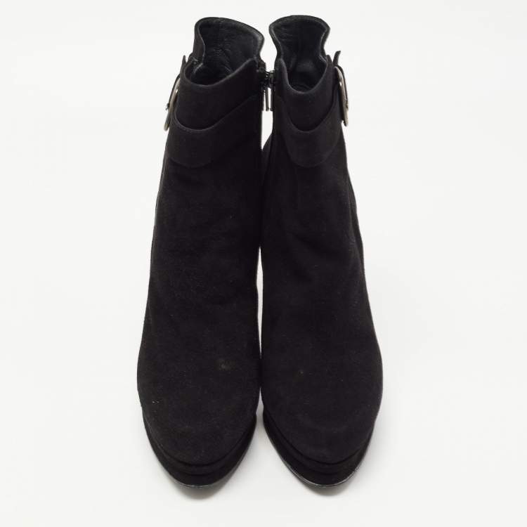 Pre Owned Stuart Weitzman Black Suede Safetybe Ankle Length Boots Size 40