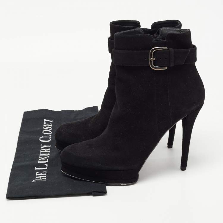 Pre Owned Stuart Weitzman Black Suede Safetybe Ankle Length Boots Size 40