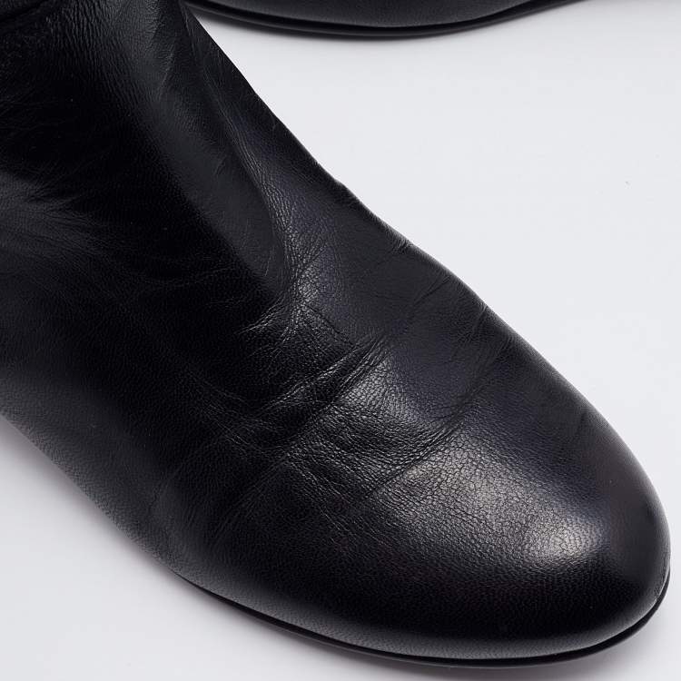 Pre Owned Stuart Weitzman Black Leather Knee Length Boots Size 34.5