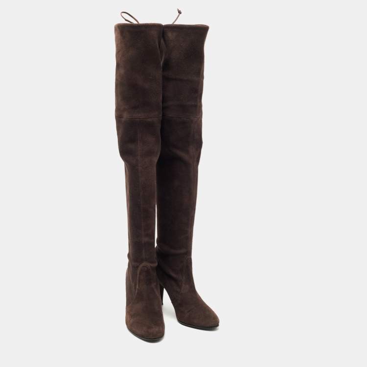 Pre Owned Stuart Weitzman Brown Suede Knee Length Boots Size 35