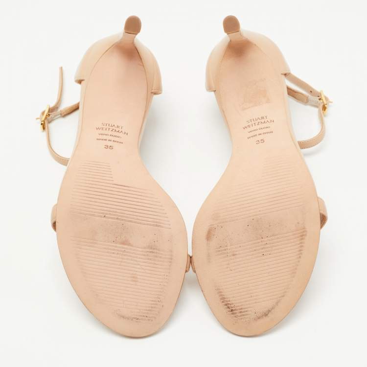 Pre Owned Stuart Weitzman Beige Leather Ankle Strap Sandals Size 35