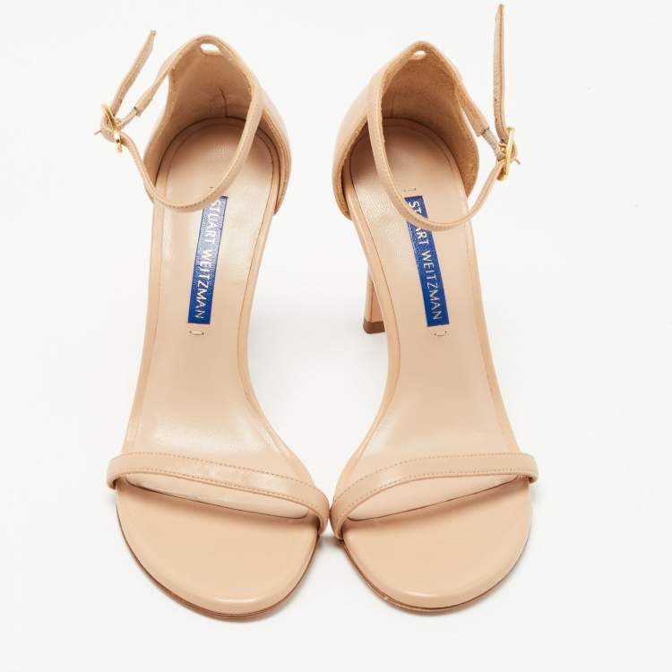 Pre Owned Stuart Weitzman Beige Leather Ankle Strap Sandals Size 35
