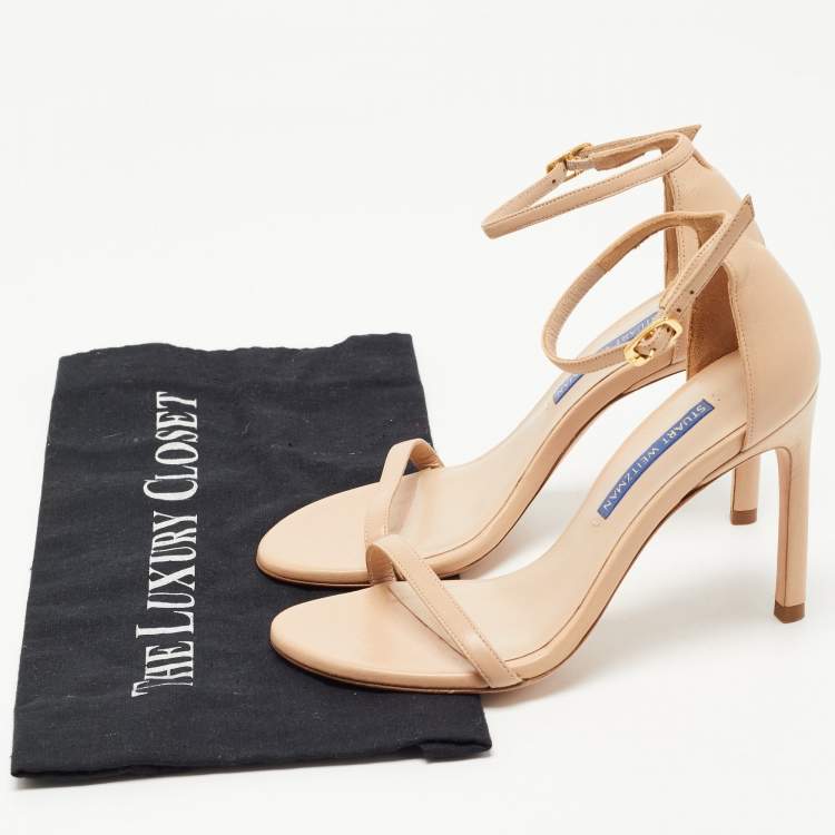 Pre Owned Stuart Weitzman Beige Leather Ankle Strap Sandals Size 35