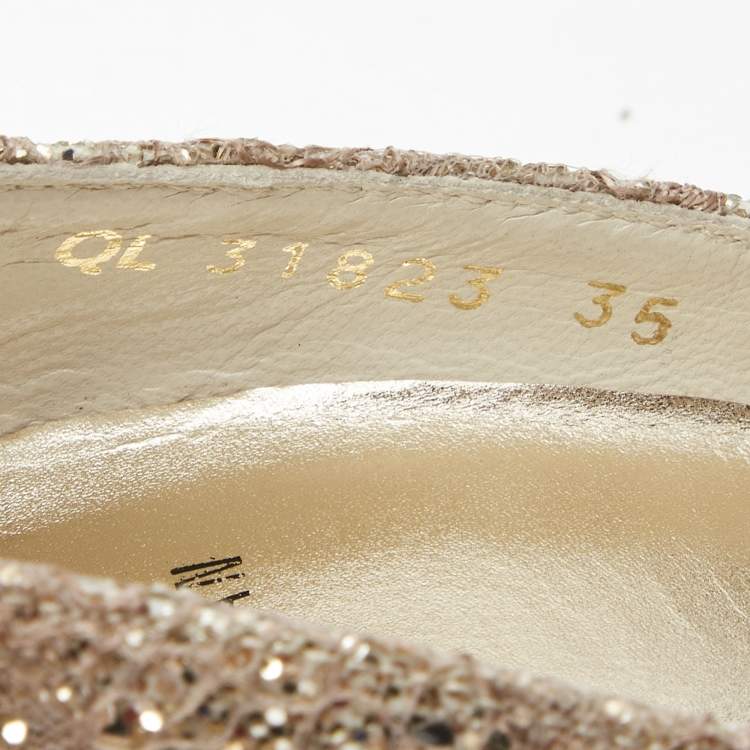 Pre Owned Stuart Weitzman Metallic Bronze/Brown Leather and Glitter Pointed Toe Pumps Size 35