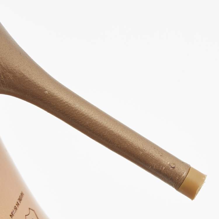 Pre Owned Stuart Weitzman Metallic Bronze/Brown Leather and Glitter Pointed Toe Pumps Size 35