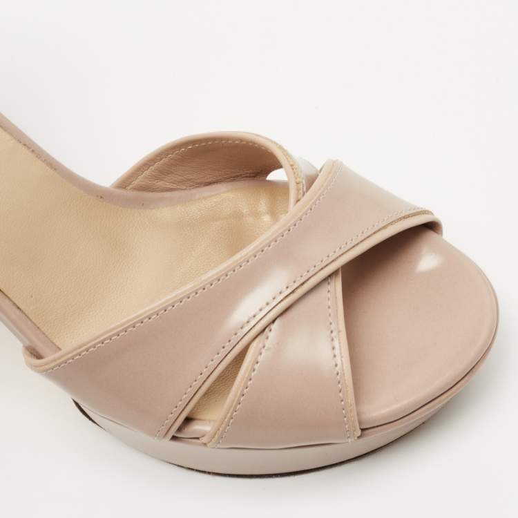 Pre Owned Stuart Weitzman Beige Leather Ankle Strap Sandals Size 34.5