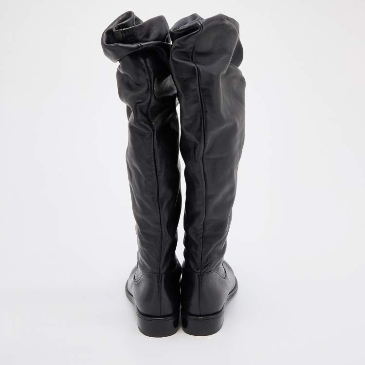 Pre Owned Stuart Weitzman Black Leather Knee Length Boots Size 37