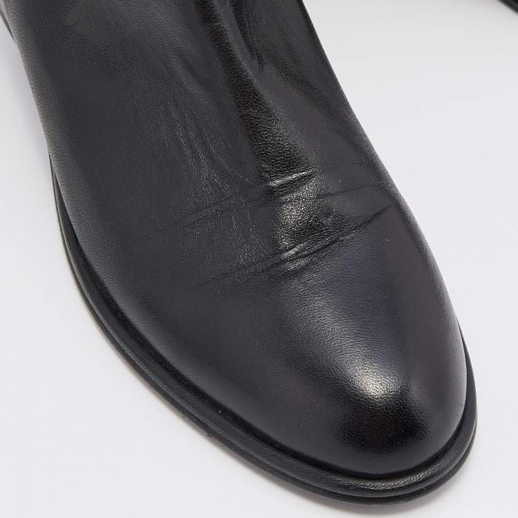 Pre Owned Stuart Weitzman Black Leather Knee Length Boots Size 37
