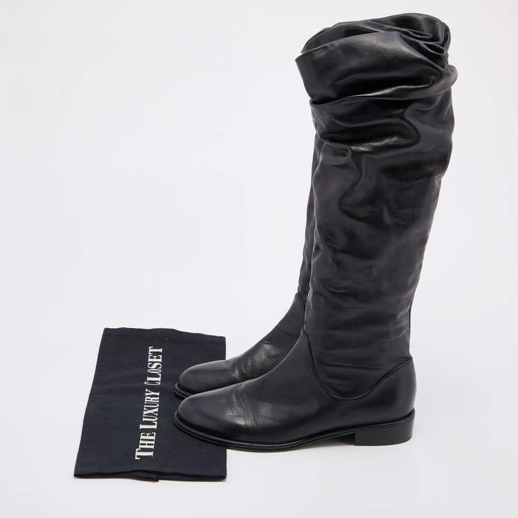 Pre Owned Stuart Weitzman Black Leather Knee Length Boots Size 37