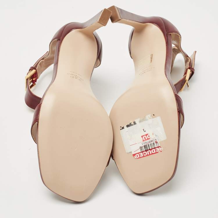 Pre Owned Stuart Weitzman Burgundy Leather Nudistsong Ankle Strap Sandals Size 38