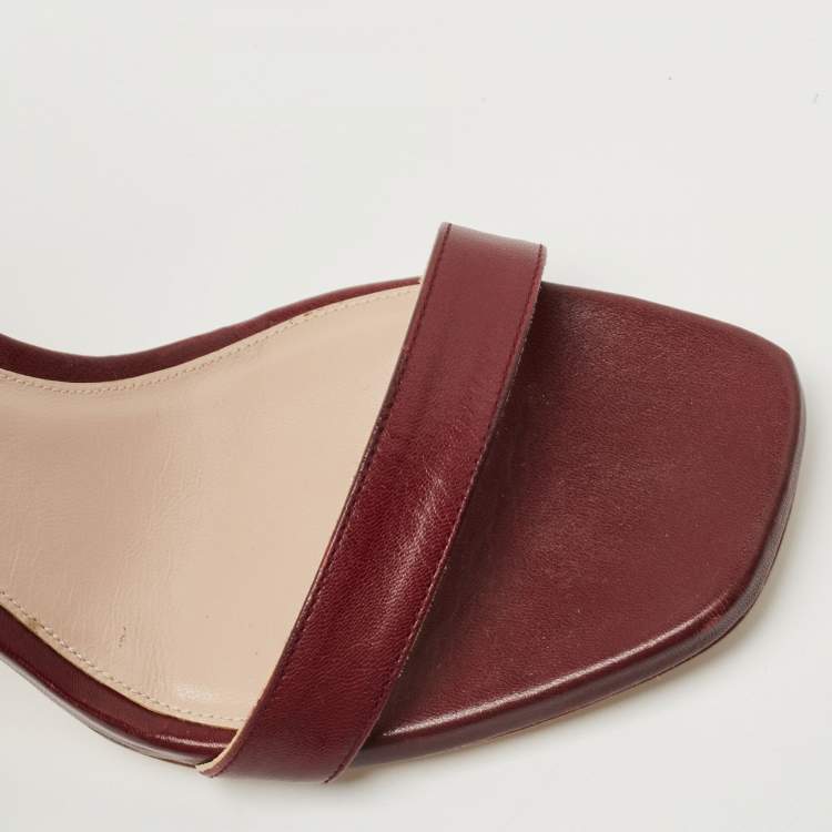 Pre Owned Stuart Weitzman Burgundy Leather Nudistsong Ankle Strap Sandals Size 38