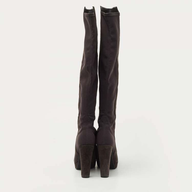 Pre Owned Stuart Weitzman Dark Grey Suede Knee Length Boots Size 39.5