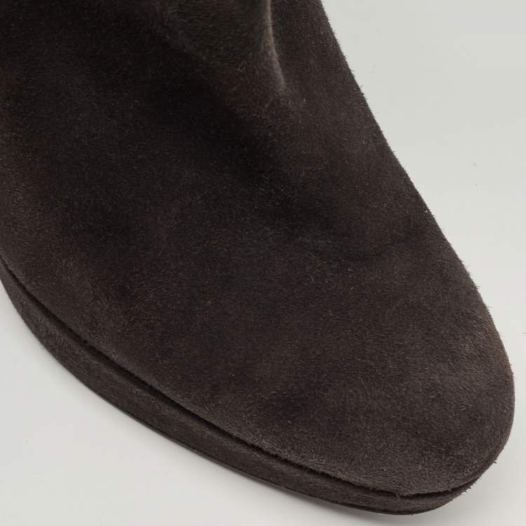 Pre Owned Stuart Weitzman Dark Grey Suede Knee Length Boots Size 39.5