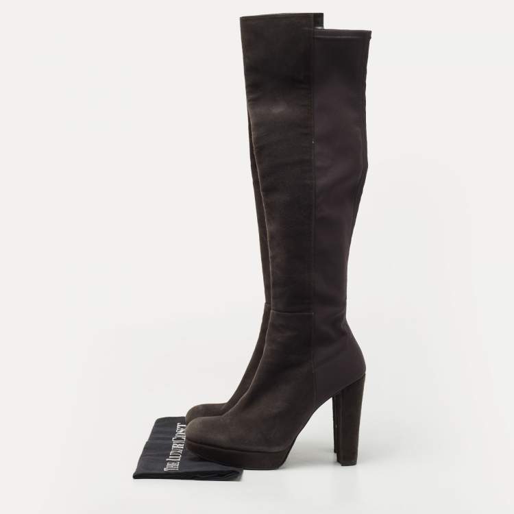 Pre Owned Stuart Weitzman Dark Grey Suede Knee Length Boots Size 39.5