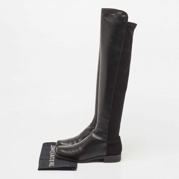Pre Owned Stuart Weitzman Black Fabric and Leather Reserve  Knee Boots Size 37