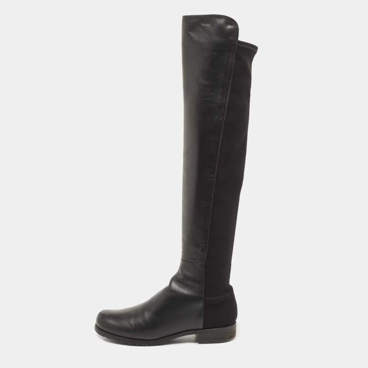 Pre Owned Stuart Weitzman Black Fabric and Leather Reserve  Knee Boots Size 37