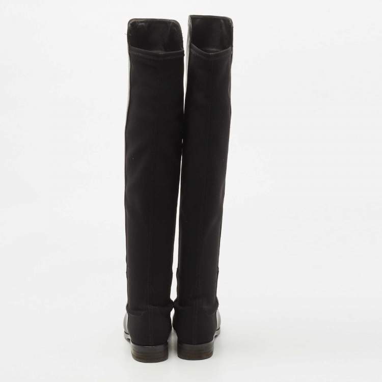 Pre Owned Stuart Weitzman Black Fabric and Leather Reserve  Knee Boots Size 37