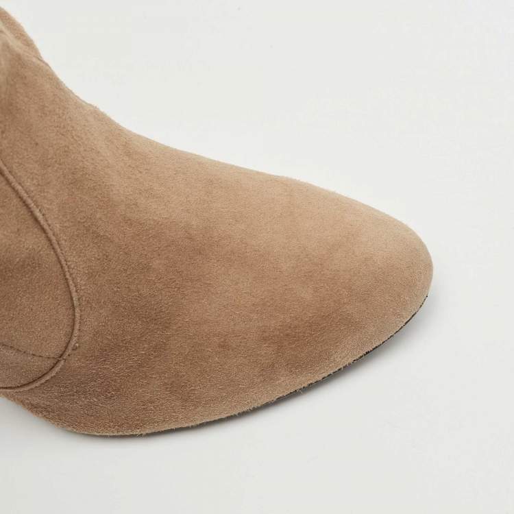 Pre Owned Stuart Weitzman Khaki Beige Suede Tie Land Over The Knee Block Heel Boots Size 37