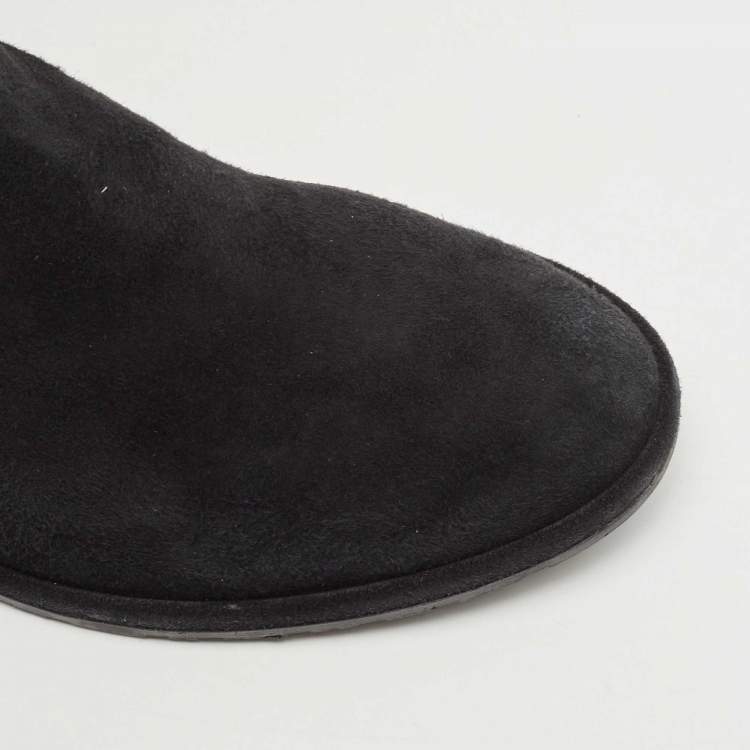 Pre Owned Stuart Weitzman Black Suede Tie Up Knee Length Boots Size 37