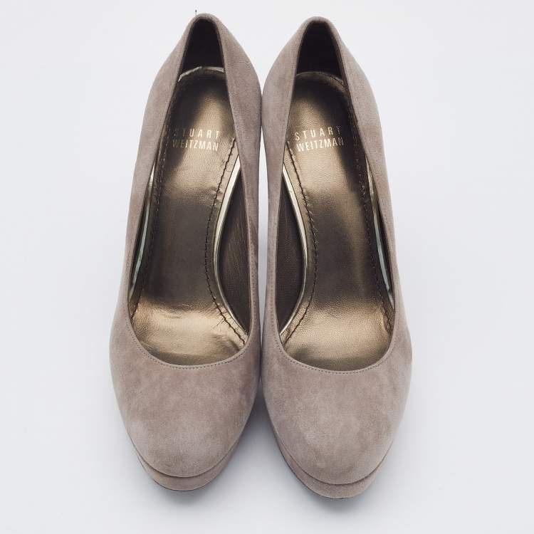 Pre Owned Stuart Weitzman Grey Suede Block Heel Pumps Size 37.5