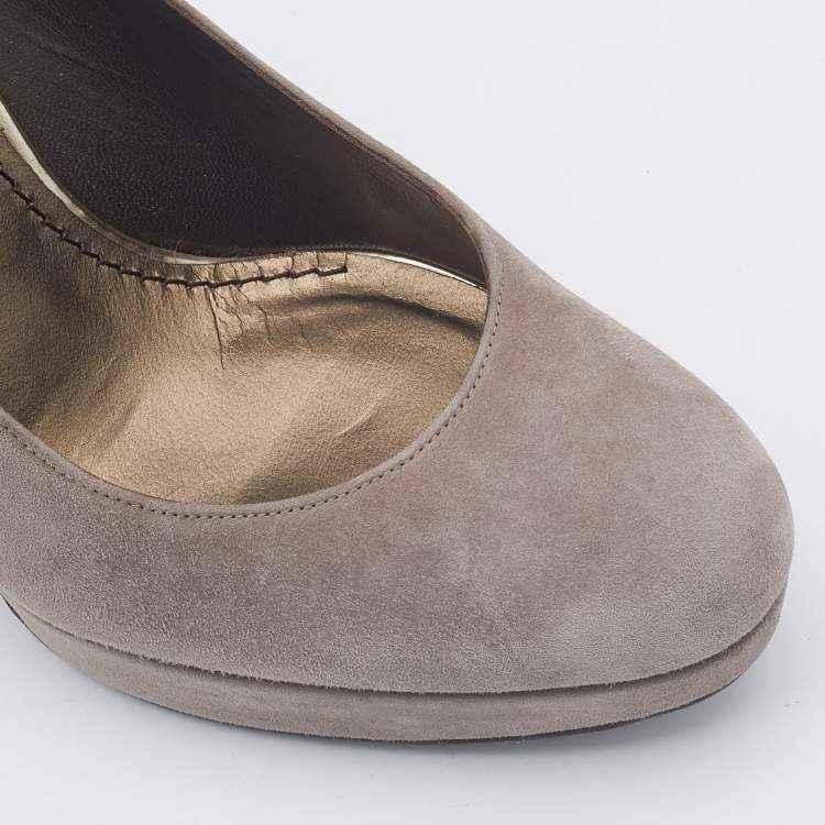 Pre Owned Stuart Weitzman Grey Suede Block Heel Pumps Size 37.5