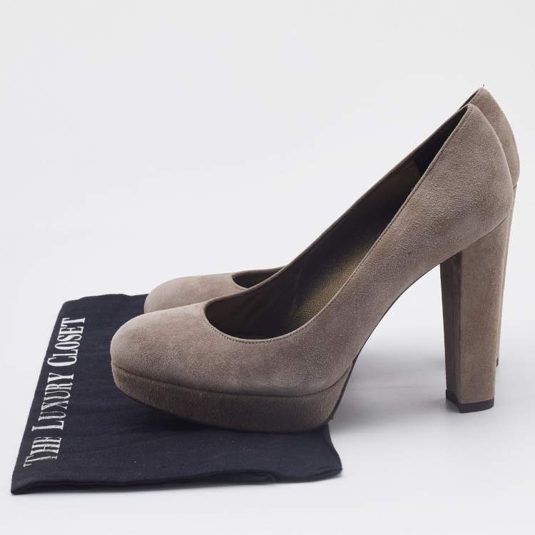Pre Owned Stuart Weitzman Grey Suede Block Heel Pumps Size 37.5