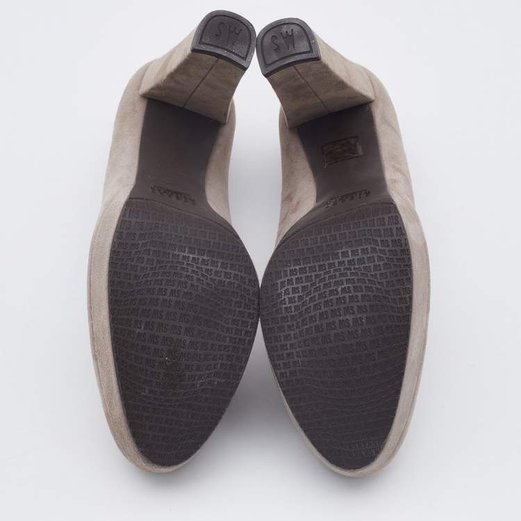 Pre Owned Stuart Weitzman Grey Suede Block Heel Pumps Size 37.5