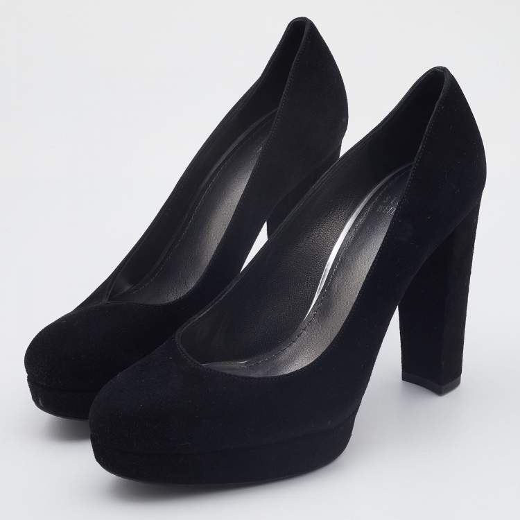 Pre Owned Stuart Weitzman Black Suede Block Heel Pumps Size 38