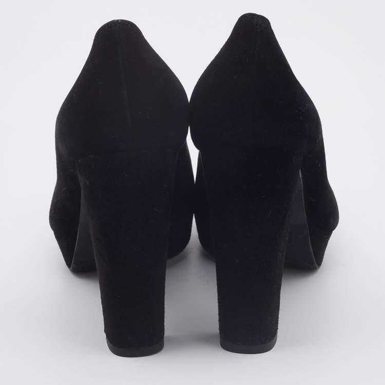 Pre Owned Stuart Weitzman Black Suede Block Heel Pumps Size 38