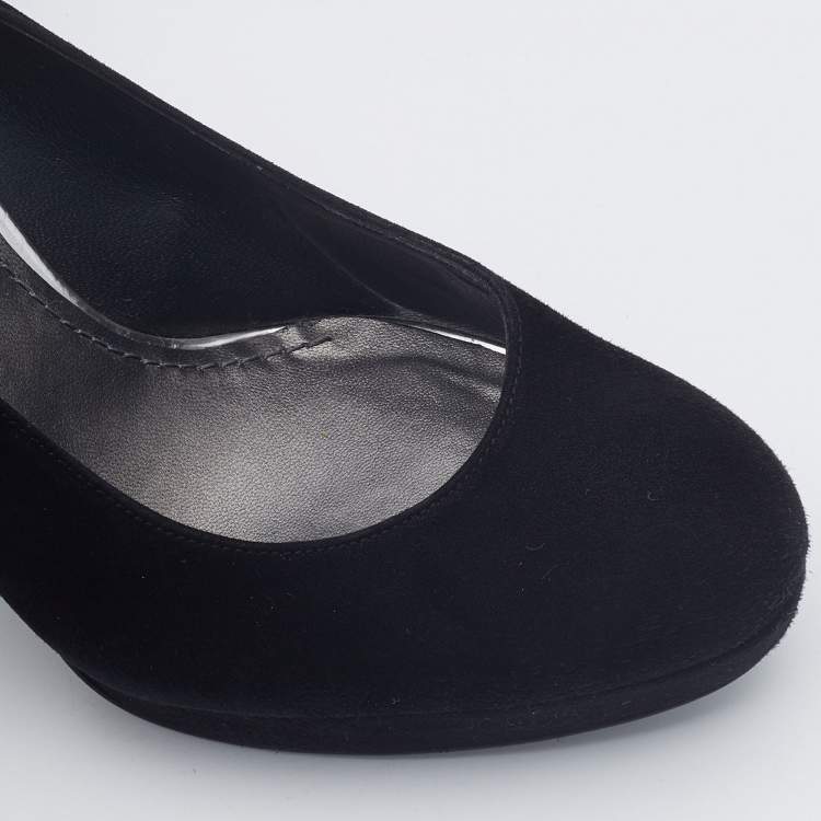 Pre Owned Stuart Weitzman Black Suede Block Heel Pumps Size 38