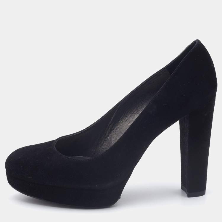 Pre Owned Stuart Weitzman Black Suede Block Heel Pumps Size 38