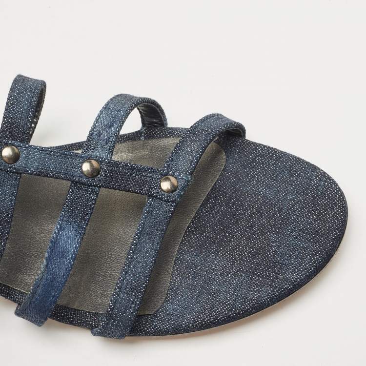 Pre Owned Stuart Weitzman Blue Denim And Elastic Gladiator Flat Sandals Size 39