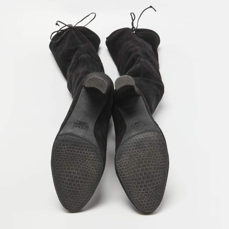 Pre Owned Stuart Weitzman Black Suede Highland Boots Size 36