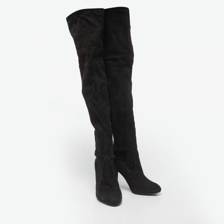 Pre Owned Stuart Weitzman Black Suede Highland Boots Size 36