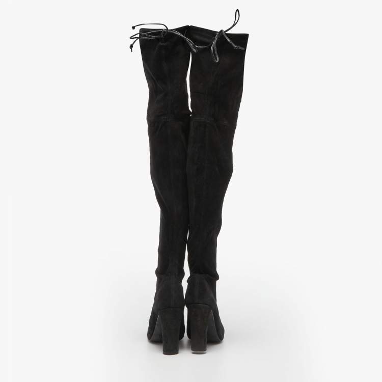 Pre Owned Stuart Weitzman Black Suede Highland Boots Size 36