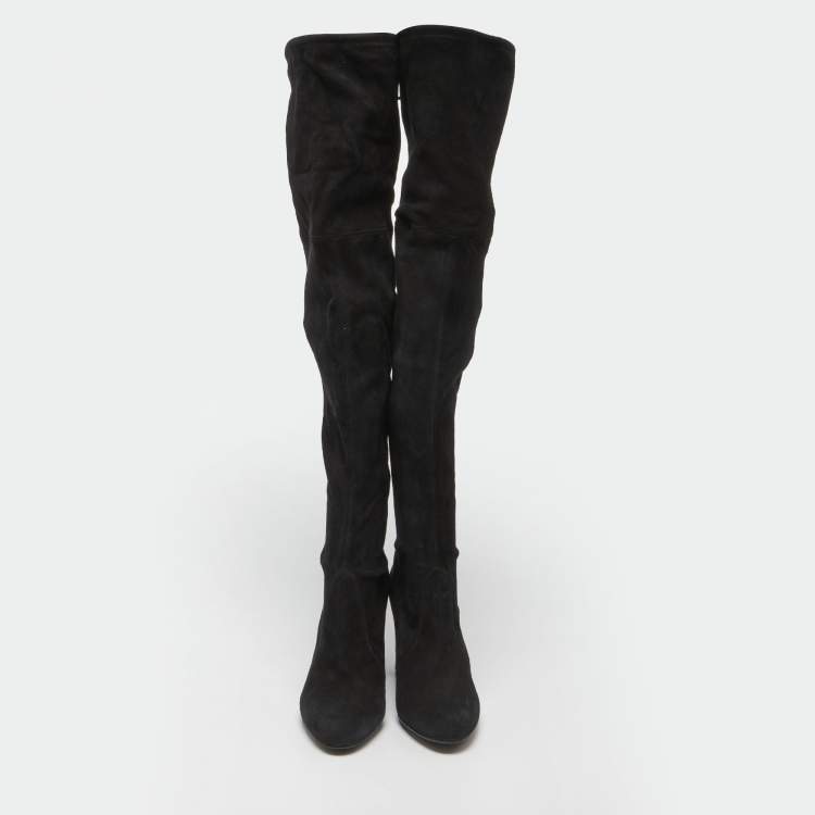 Pre Owned Stuart Weitzman Black Suede Highland Boots Size 36