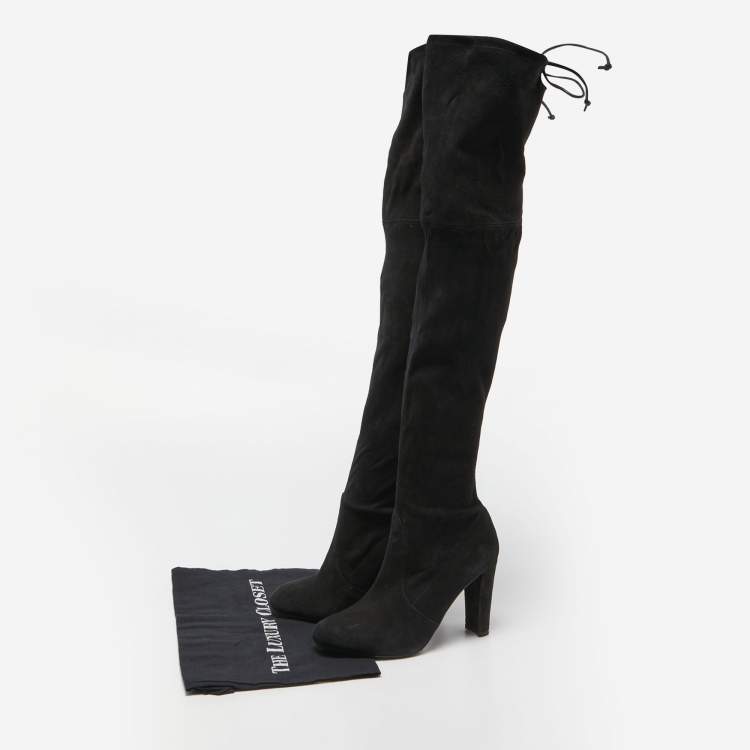 Pre Owned Stuart Weitzman Black Suede Highland Boots Size 36