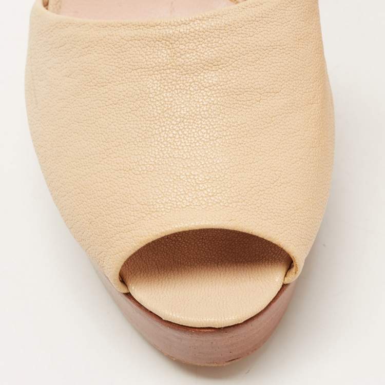 Pre Owned Stuart Weitzman Beige Leather Ankle Strap Platform Sandals Size 39
