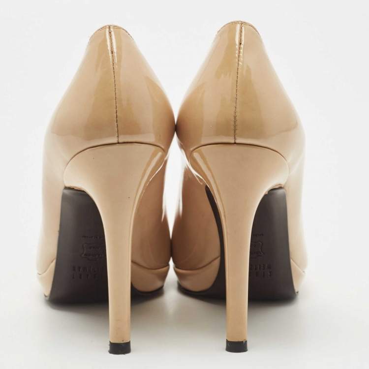 Pre Owned Stuart Weitzman Beige Patent Leather Round Toe Pumps Size 37.5