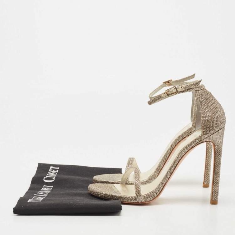 Pre Owned Stuart Weitzman Metallic Lurex Fabric Nudist Sandals Size 38