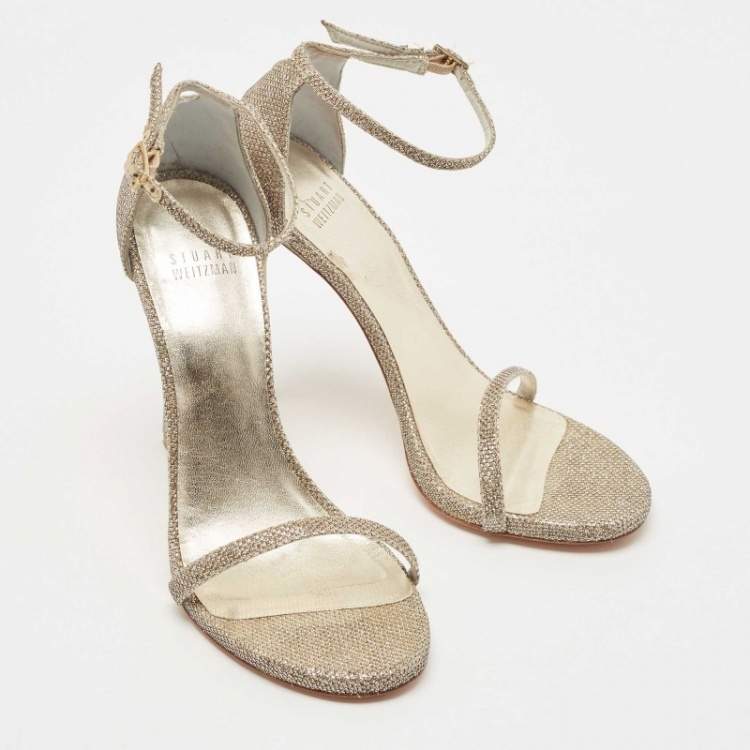 Pre Owned Stuart Weitzman Metallic Lurex Fabric Nudist Sandals Size 38