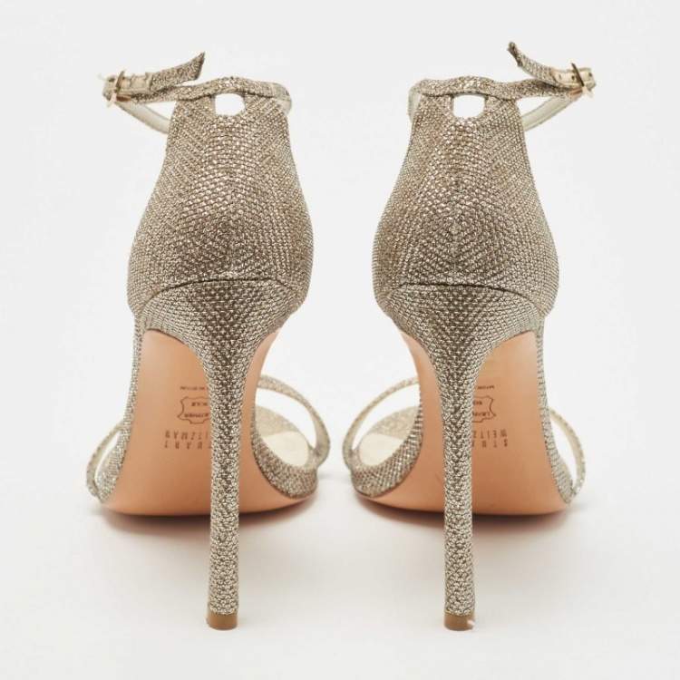 Pre Owned Stuart Weitzman Metallic Lurex Fabric Nudist Sandals Size 38