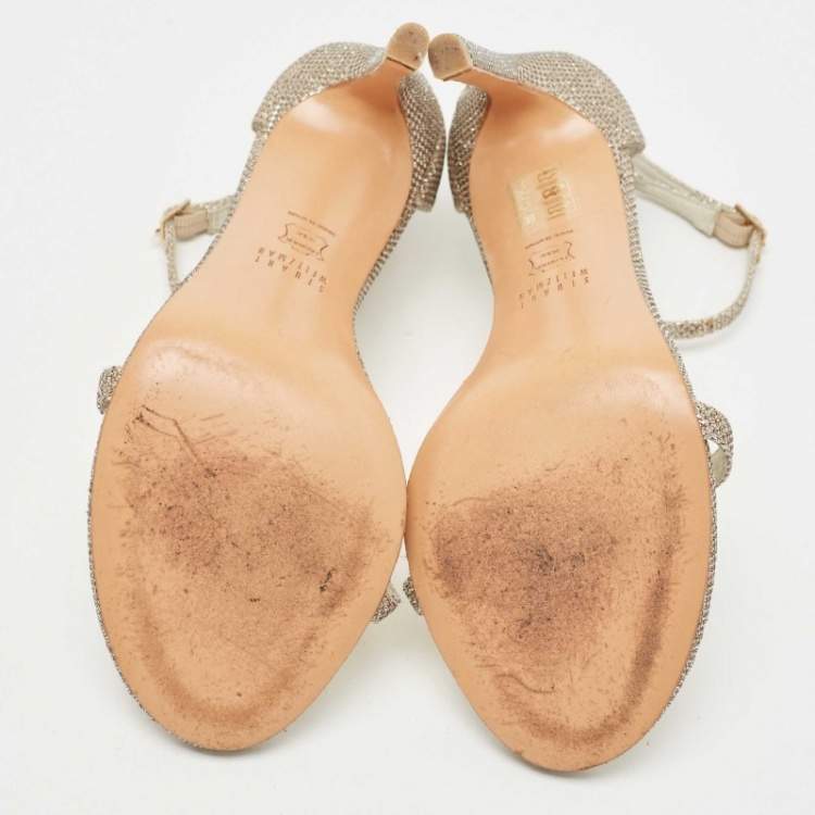 Pre Owned Stuart Weitzman Metallic Lurex Fabric Nudist Sandals Size 38