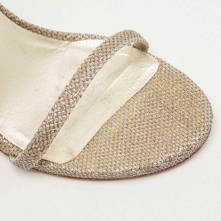 Pre Owned Stuart Weitzman Metallic Lurex Fabric Nudist Sandals Size 38