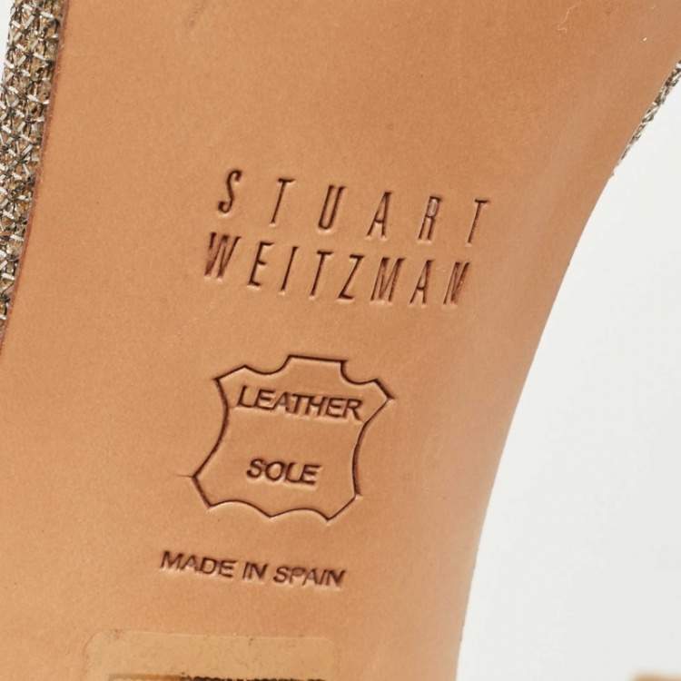 Pre Owned Stuart Weitzman Metallic Lurex Fabric Nudist Sandals Size 38