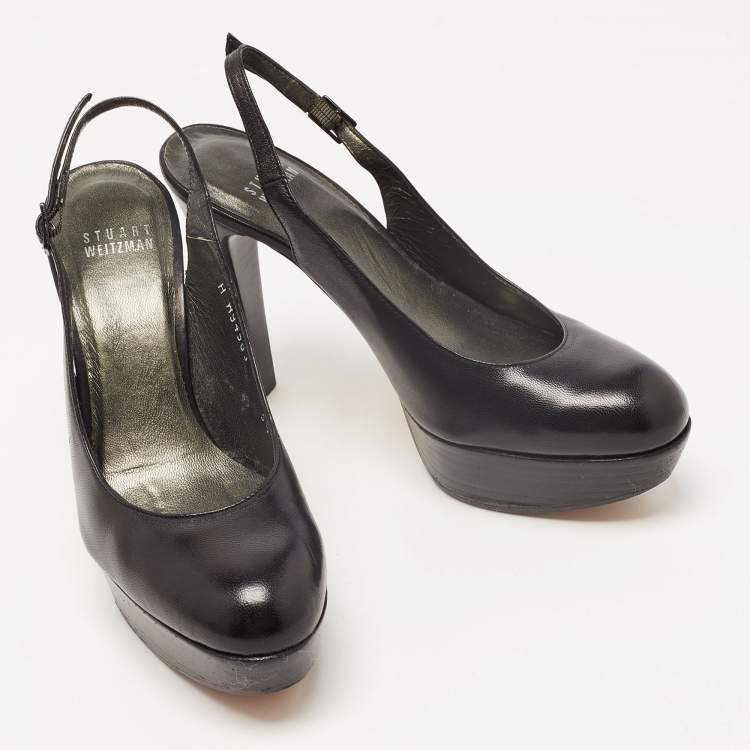 Pre Owned Stuart Weitzman Black Leather Platform Slingback Pumps Size 36