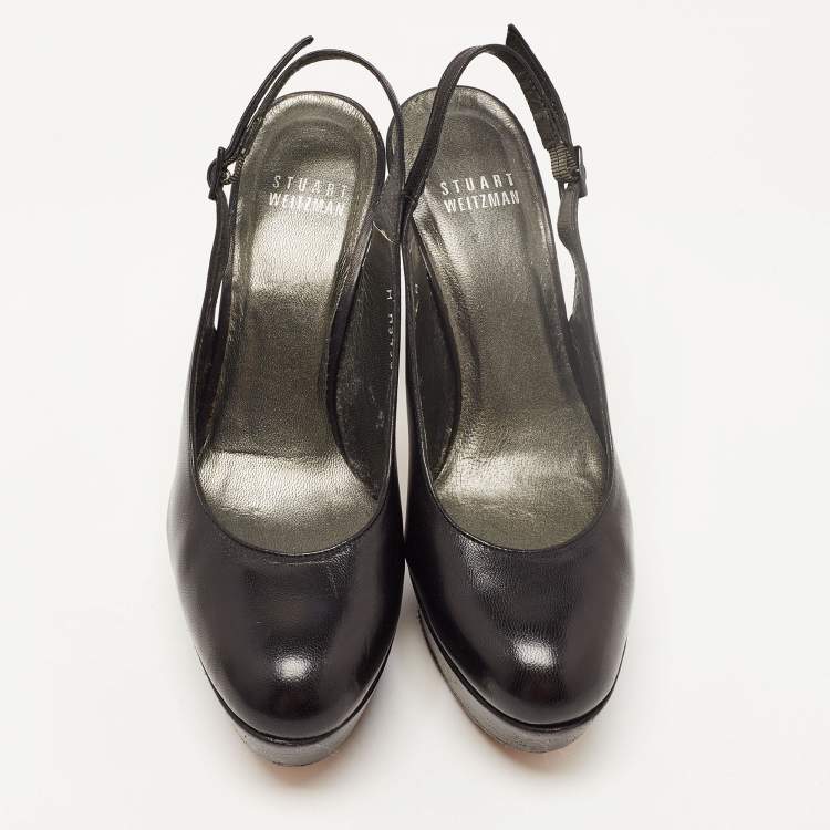 Pre Owned Stuart Weitzman Black Leather Platform Slingback Pumps Size 36