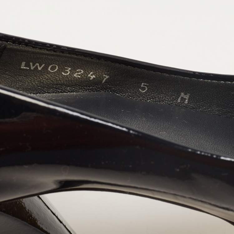 Pre Owned Stuart Weitzman Black Patent Leather Platform Peep Toe Pumps Size 35.5