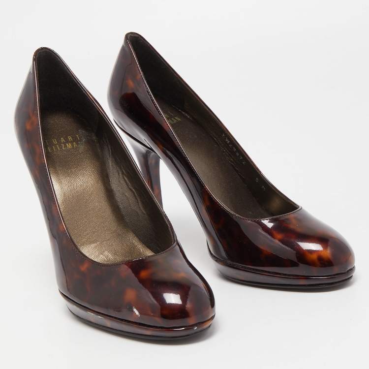 Pre Owned Stuart Weitzman Brown Leopard Print Patent Leather Pumps Size 35.5