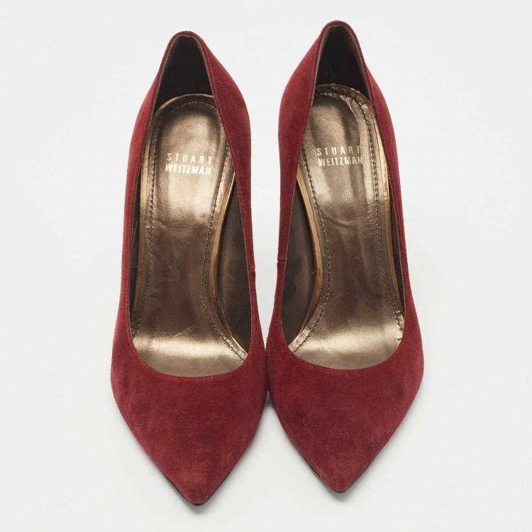 Pre Owned Stuart Weitzman Burgundy Suede Pointed Toe Pumps Size 39